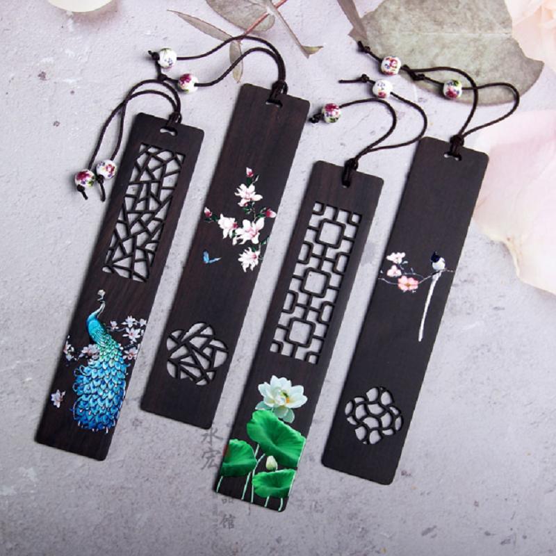 National Bookmark 14.5cm Black Bookmark Wooden Peacock Bookmark Black For School Student