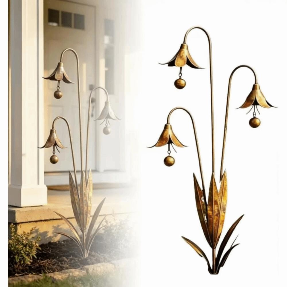 Creative Metal Garden Stake Rustic Handmade Triple Bluebells Garden Stake Flower Shape Metal Flower Yard Decoration for Garden