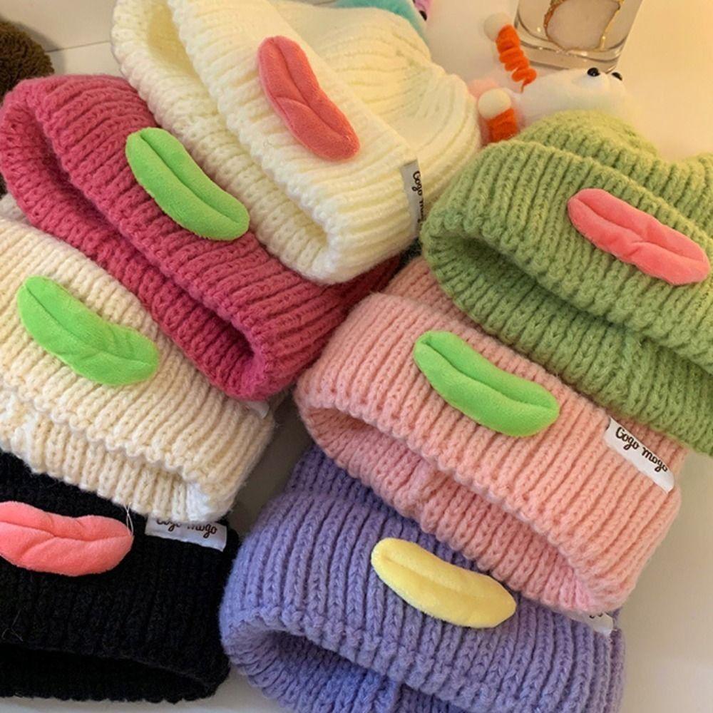 Candy Color Cartoon Knitting Hat Soft Winter Warm Cap Plush Pullover Hats Autumn and Winter
