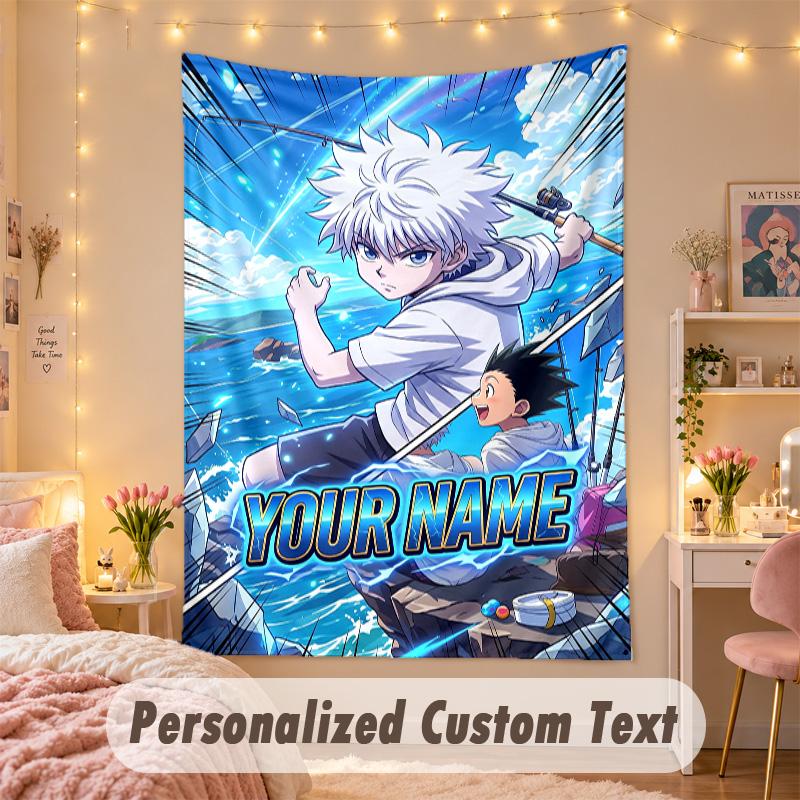 Custom Personalized Tapestry,Hunter × Hunter Print Custom Name Text Wall Art Hanging for Bedroom
