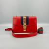 [Pre-Owned] Sylvie Gold Buckle Striped Web Ribbon Bow Wide Shoulder Strap Leather Shoulder Crossbody Handbag Small - Very Good #1P3ZKLB