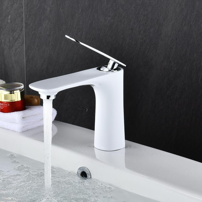 Basin Faucet Hot and Cold Water Sink Mixer Bathroom Single Lever Brass White Gold Basin mixer Tap Red