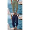 Men Solid Color Linen Loose Drawstring Button Casual Long Pants