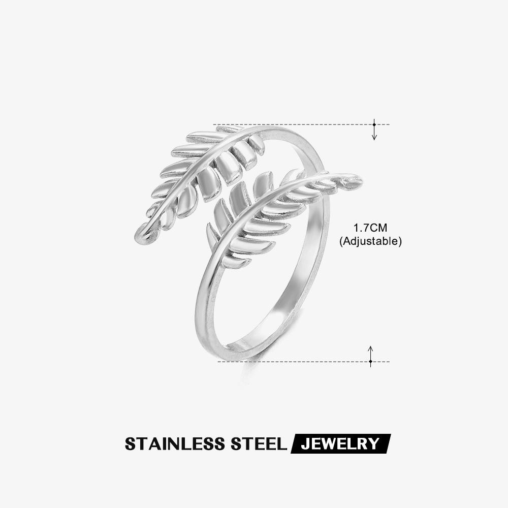 Stainless Steel Geometric Heart Leaves Ring For Women Personality Trendy Open Finger Ring Jewelry All Match