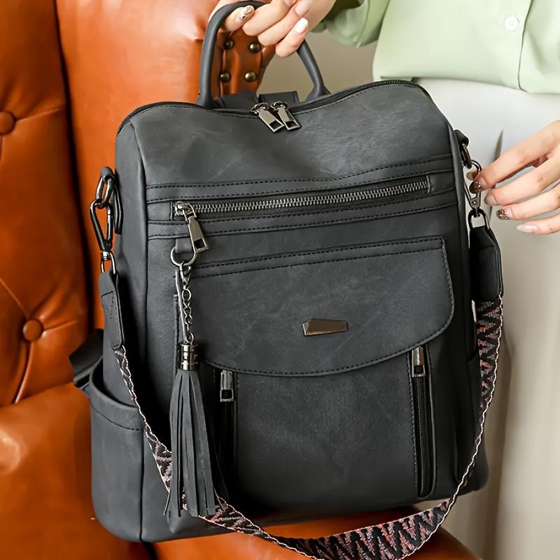Adjustable Straps, Women's Large Capacity Backpack Stylish, Multiple Compartments, and Decorative Tassel Zipper Pulls Casual