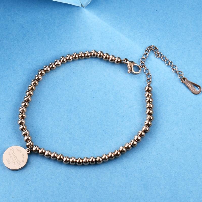 4mm Bead Bracelet Stainless Steel Round Disc Bangle Engraved Personalized Gift Women Minimalist Geometric Jewelry