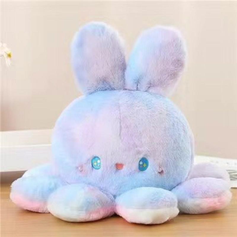 COD Cute Double-Sided Octopus Octopus Rabbit Doll Transformation Flip Plush Toy Octopus Pillow Rag Doll Birthday Gift Cute Super Cute Female