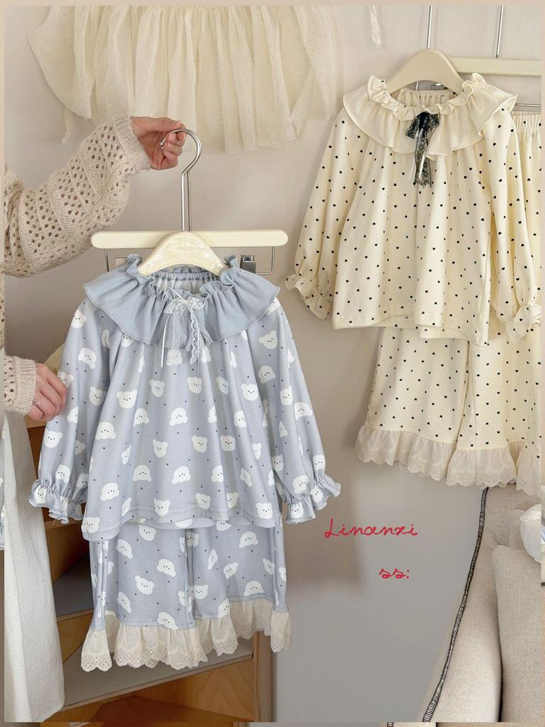 86010 Mädchen Spitzen-Pyjama-Set - Frühjahrs-Kollektion 2026 Klasse A Reiner Baumwollstoff