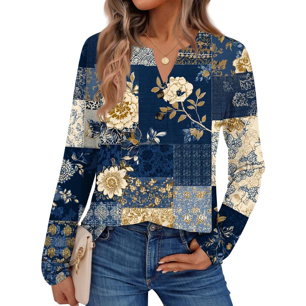 Women's Floral Print Long Sleeve  Shirt Elegant Casual Tops Trendy Shirt Tops