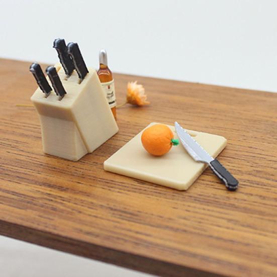 Miniature Kitchen Knives Set Metal Blade Black Handle Knife Seat