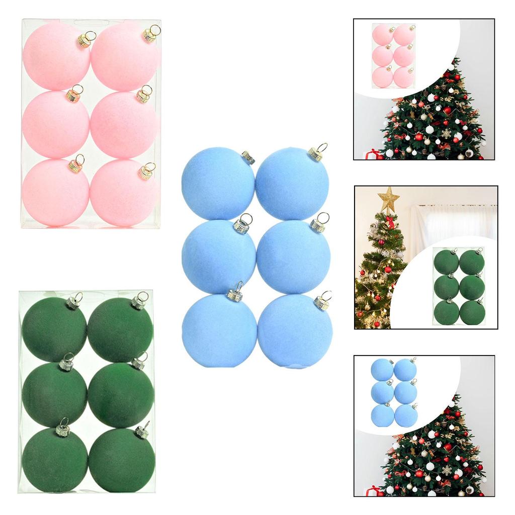 6x Flocked Christmas Ball Ornaments Shatterproof Balls 2.4inch Table Centerpiece Velvet Christmas Balls for Wedding Fireplace