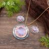 New enamel three-layer round cake stud earrings long pendant set, women's exaggerated high-end round necklace