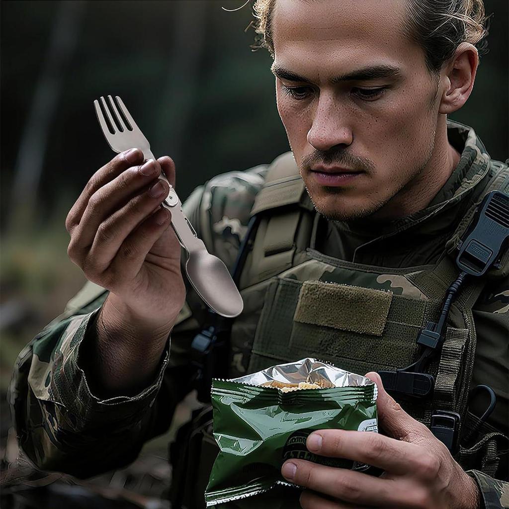 Titanium Rotating Spork Picnic 2-in-1 Folding Spoon And Fork Lightweight Camping Tableware For Barbecues Hiking Survival Picnic