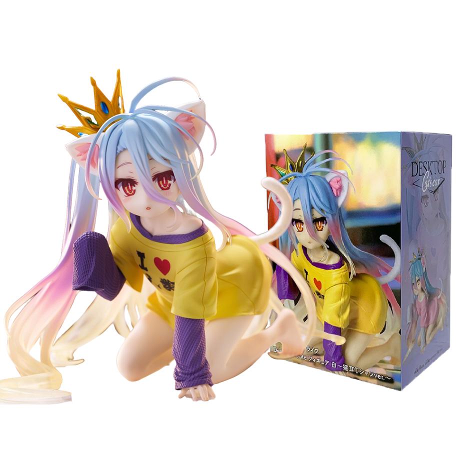 10cm No Game No Life Anime Figure Desktop Cute Cat Ear Shiro Action Figure Room Decorations PVC Adult Collection Model Doll Toys
