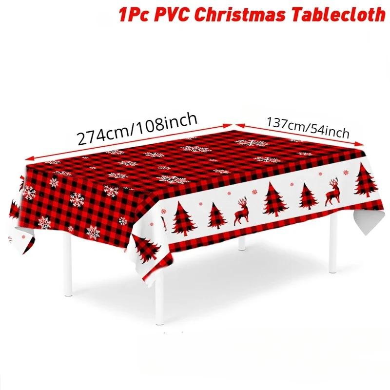 

2025 Веселого Рождества прямоугольная скатерть ПВХ Рождественская елка Снежинка Лось Украшение Покрытие стола Navidad Рождественские подарки Новый год 2025 137x274cm