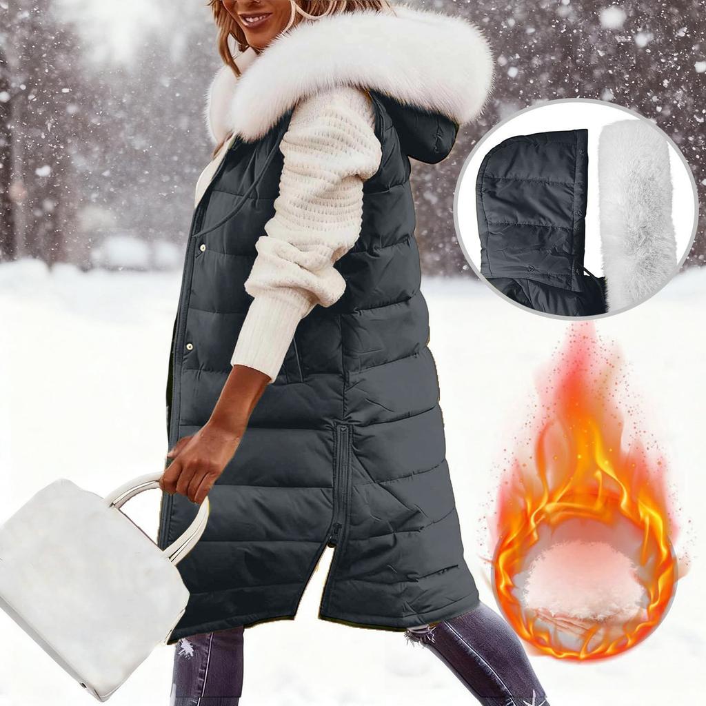 Damska Długa Kurtka Puchowa z Kapturem