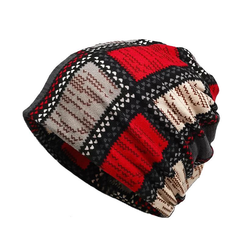 Unisex Printed Slouchy Beanie Hat Soft Stretch Pullover Cap Retro Fashion Loose Fit Watch Hat for Men Women