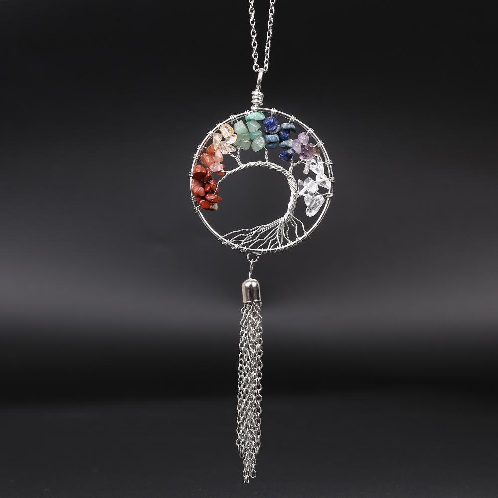 Natural Crystal Tree of Life Car Pendant with Tassel - Crushed Stone Interior Decoration