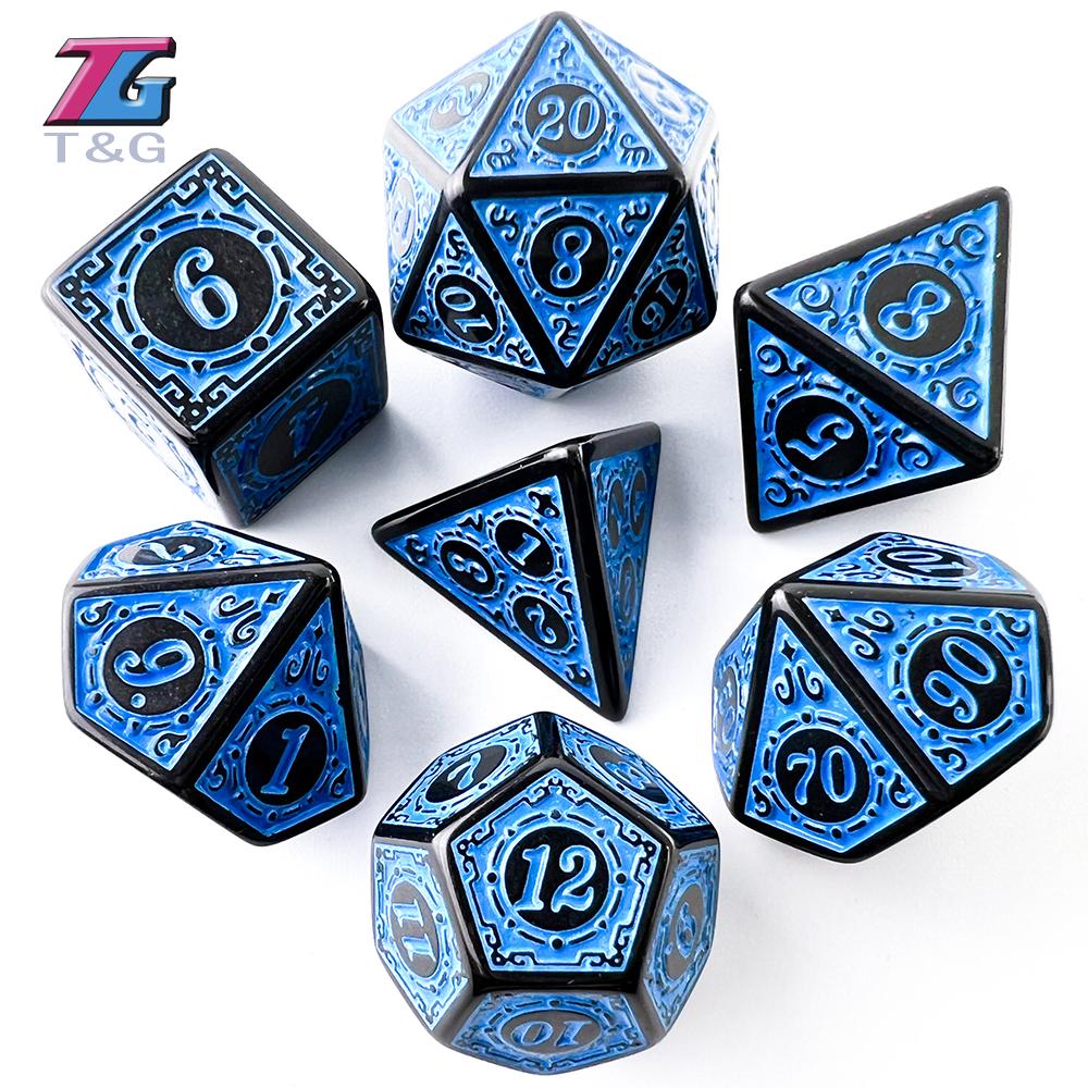 DND Dice Set Polyhedral Dice High Quality Plastic Dice Set Unique Patterns Amazing Retro Font Styles For Role Playing Games