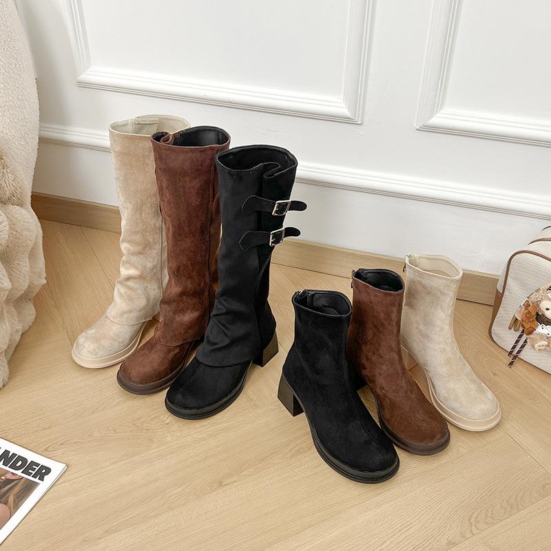 Two-wear Long and Short Boots 2025 Autumn and Winter New Removable Stacking Boots Thick High-heeled Thick-soled High Boots Retro Trouser Tube Boots