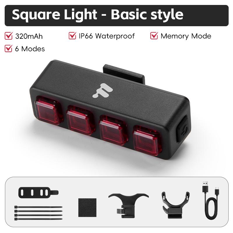 WEST BIKING Intelligent Bicycle Tail Light IP66 Waterproof LED Warning Charging Taillight Cycling Brake Lights Bike Accessories Basic-square