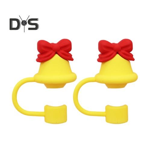 2Pcs Christmas Silicone Straw Cap 10mm Reusable Dust-Proof Straw Topper for Cup Party Decor Santa Claus Snowman Elk Christmas Tree Bells Straw Tips