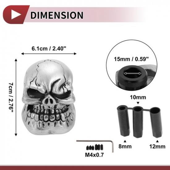 7cm Skull Automatic and Manual Shift Knob with 3 Adapter Resin Silver Tone 1 Set