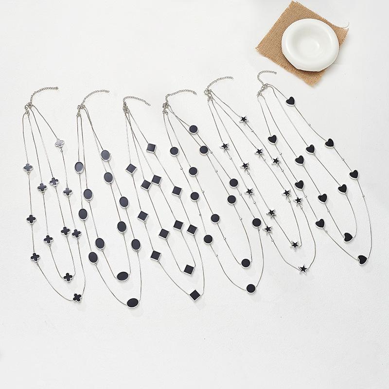 Double-Layer Black Drip Oil Necklace - Long Autumn/Winter Sweater Chain (NL088)