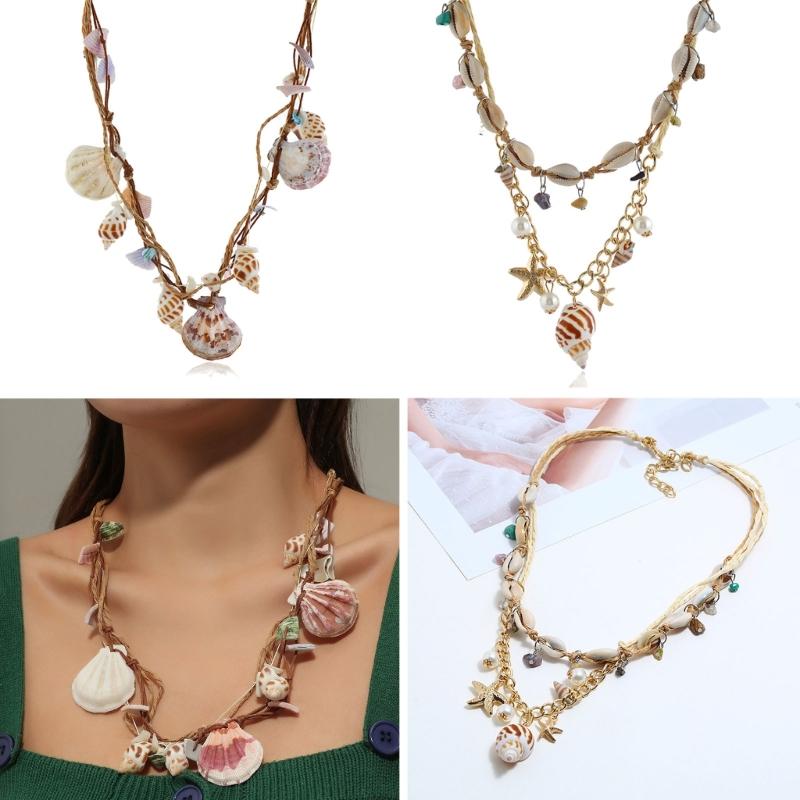 Unique Starfish Shell Choker Necklace for Women Retro Large Conch Collar Necklace Statement Pendant Neck Jewelry Gift