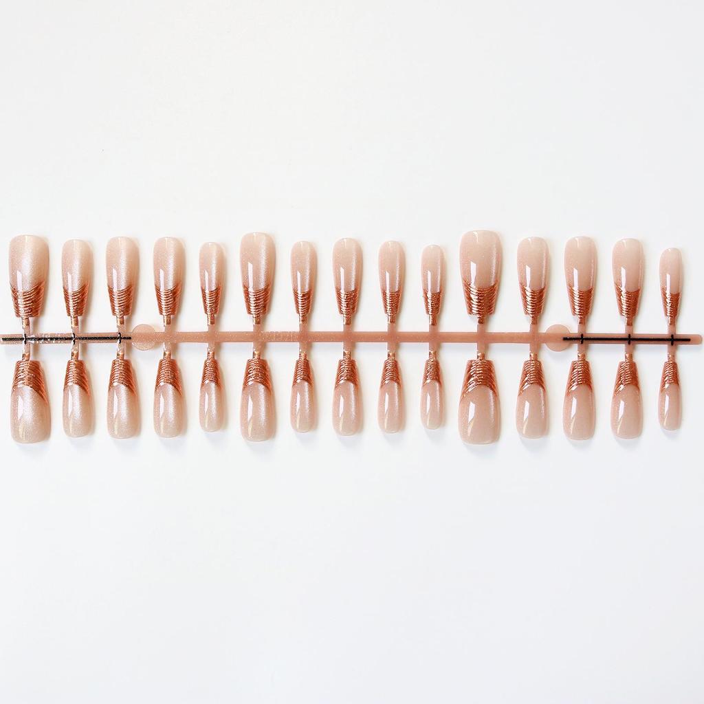 Nude Gold Foil Reversible Paris Wearable Nails - High-End Spicy Girl Style Nail Art Stickers