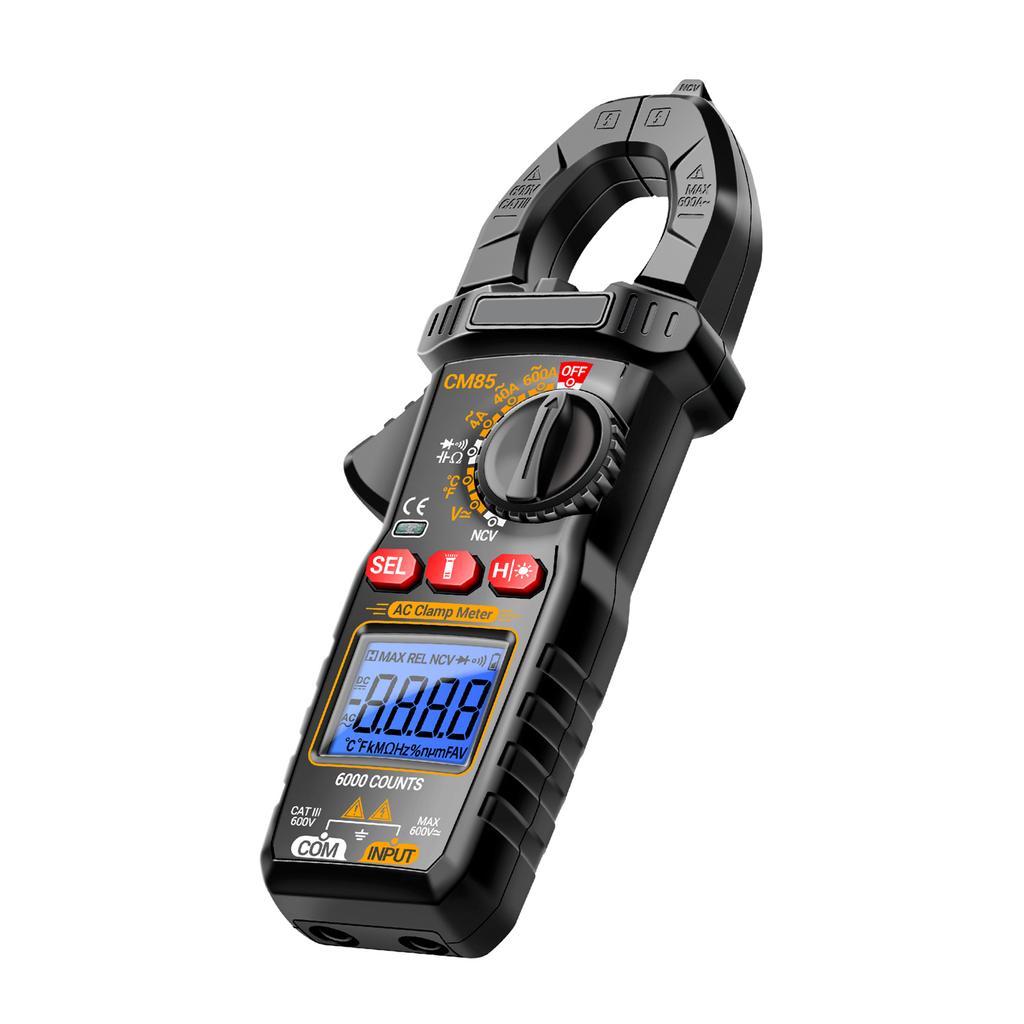 600A AC Clamp Meter, Digital Multimeter with NCV, 6000 Counts, Measures Voltage, Current, Capacitance, Temperature,