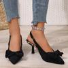 Sexy Big Bowknot Sling Back Pumps Women 2025 Summer Thin High Heels Shoes Women Black Pointed Toe Party Shoes