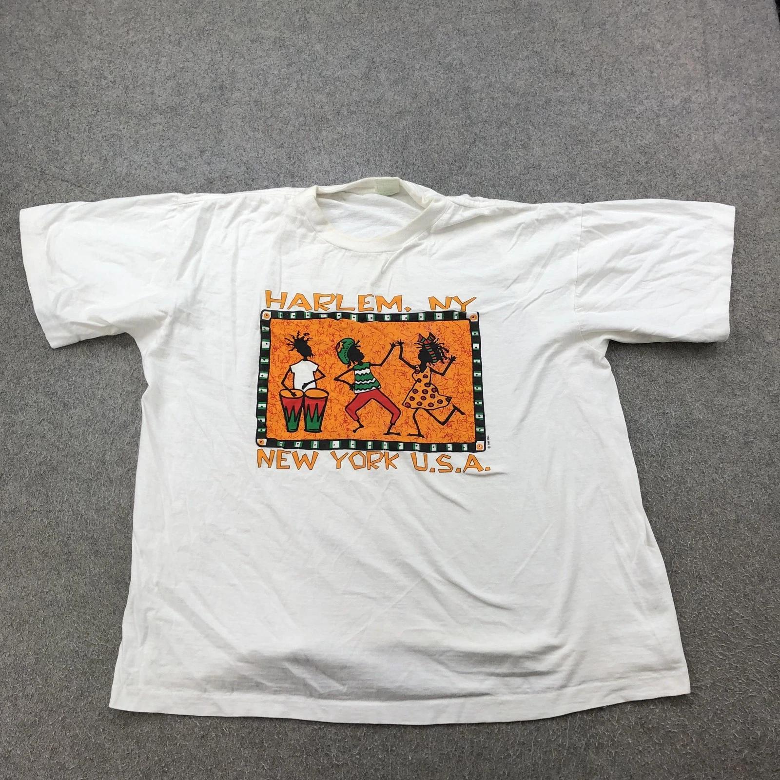 

VINTAGE Harlem New York Shirt Mens Extra Large White Graphic Souvenir 90s 3XL