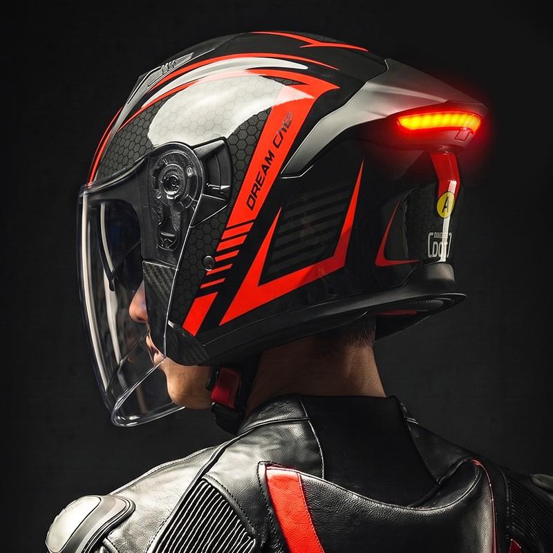 Smart LED Taillight Motorcycle Helmet 3/4 Open Face Men Women All Season ABS Full Protection