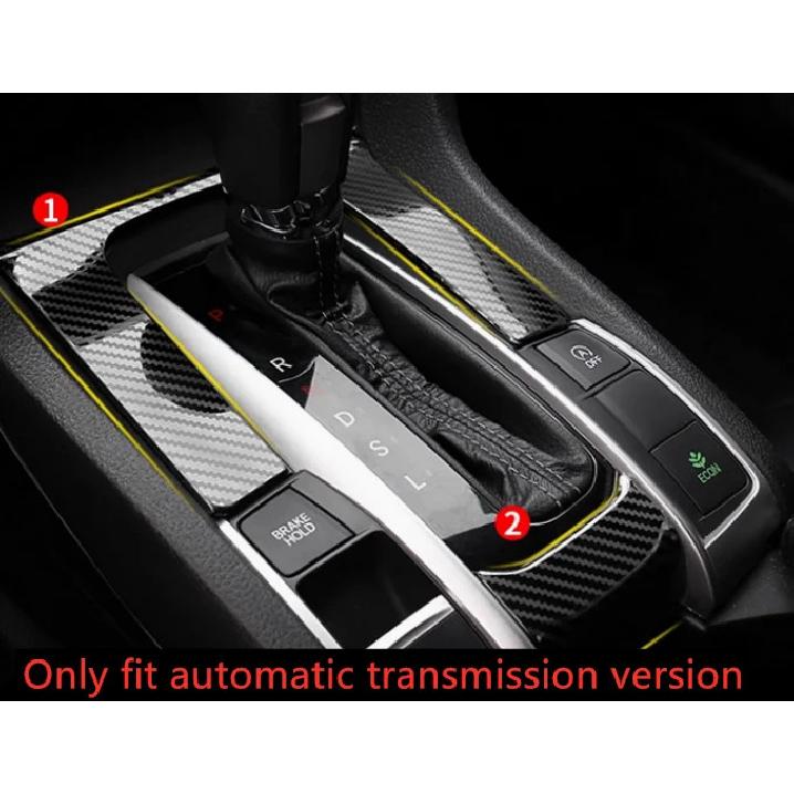 Console Gear Shift Frame Cover Trim Decor 2* For Honda Civic MT/AT 2016-2021 Carbon Fiber AT