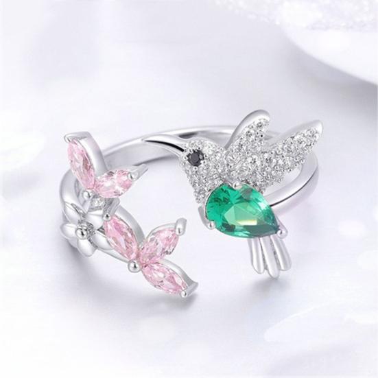 Elegant Cubic Zirconia Flower Bird Open Ring Women Party Wedding Jewelry Gift