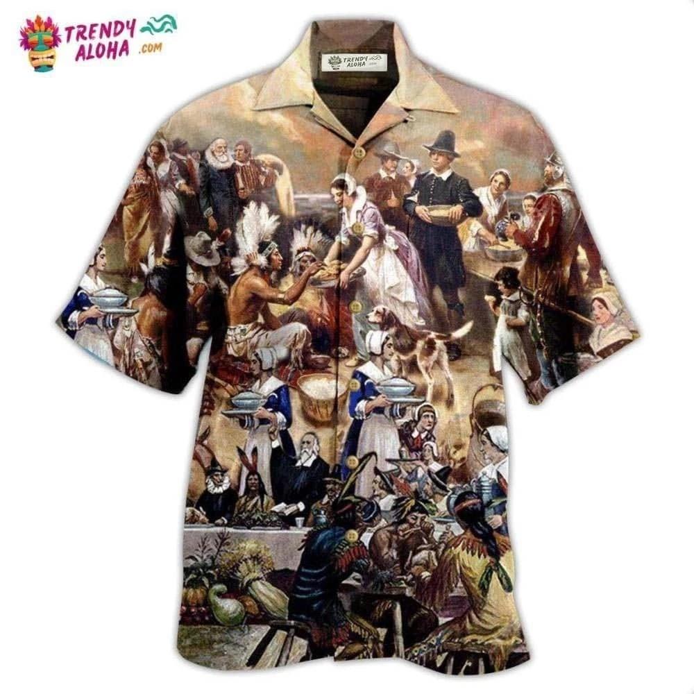 Thanksgiving The First Hawaiian Shirt Trendy Aloha Unisex T-Shirt XL