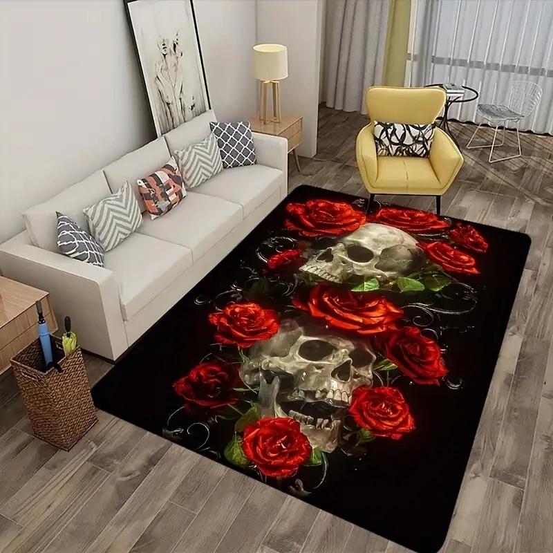 

Halloween Skull Gothic Carpet for Living Room Decor Sofa Table Large Area Rugs Bedroom Bedside Floor Mat Hallway Balcony Mat 40cm x 60cm