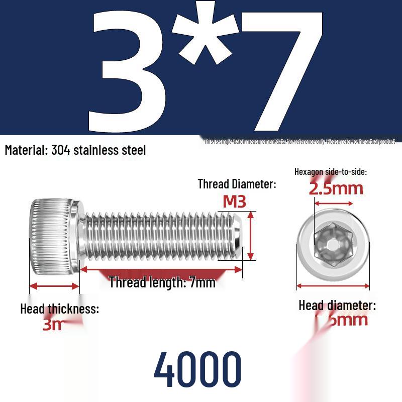 304 Stainless Steel Hex Socket Head Cap Screws, M2-M10, Extended Length