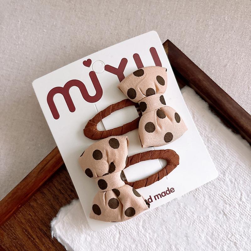 

2Pcs/Set Sweet Coffee Color Baby Girl Hair Clips Cotton Dot Spot Hairpin Kid Tartan Plaid Prints Bow Barrettes Kids Hair Accessories