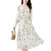 2026 summer new Hangzhou silk mulberry silk dress women's printing casual temperament waist lace-up floral skirt