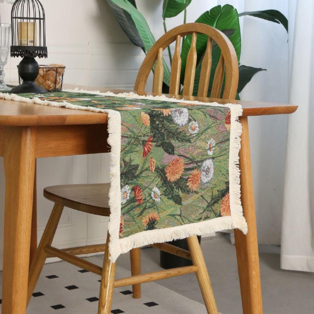 

Настольная скатерть в стиле масляной живописи, хлопковая скатерть с жаккардовым узором, декор для стола 30x160cm-Style B