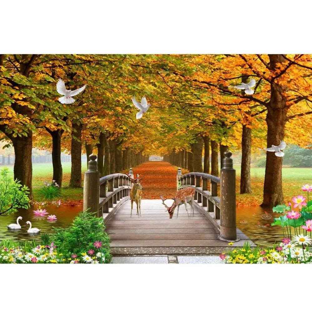 Golden Tree Avenue Forest Scenery Living Room Home Decor 3d Wall Murals Wallpaper