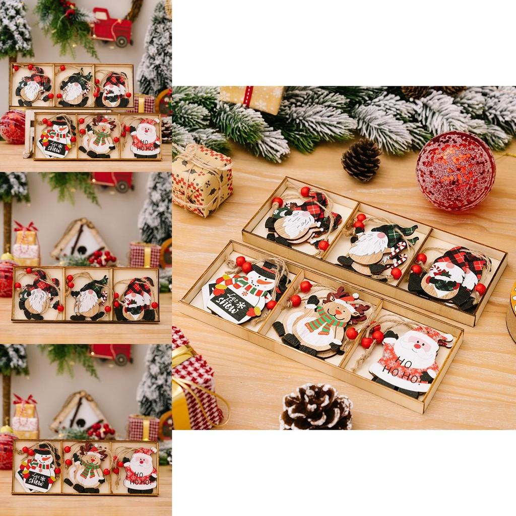 Festive Three Compartment Wooden Box Ornament For Cheerful Christmas Home Decor