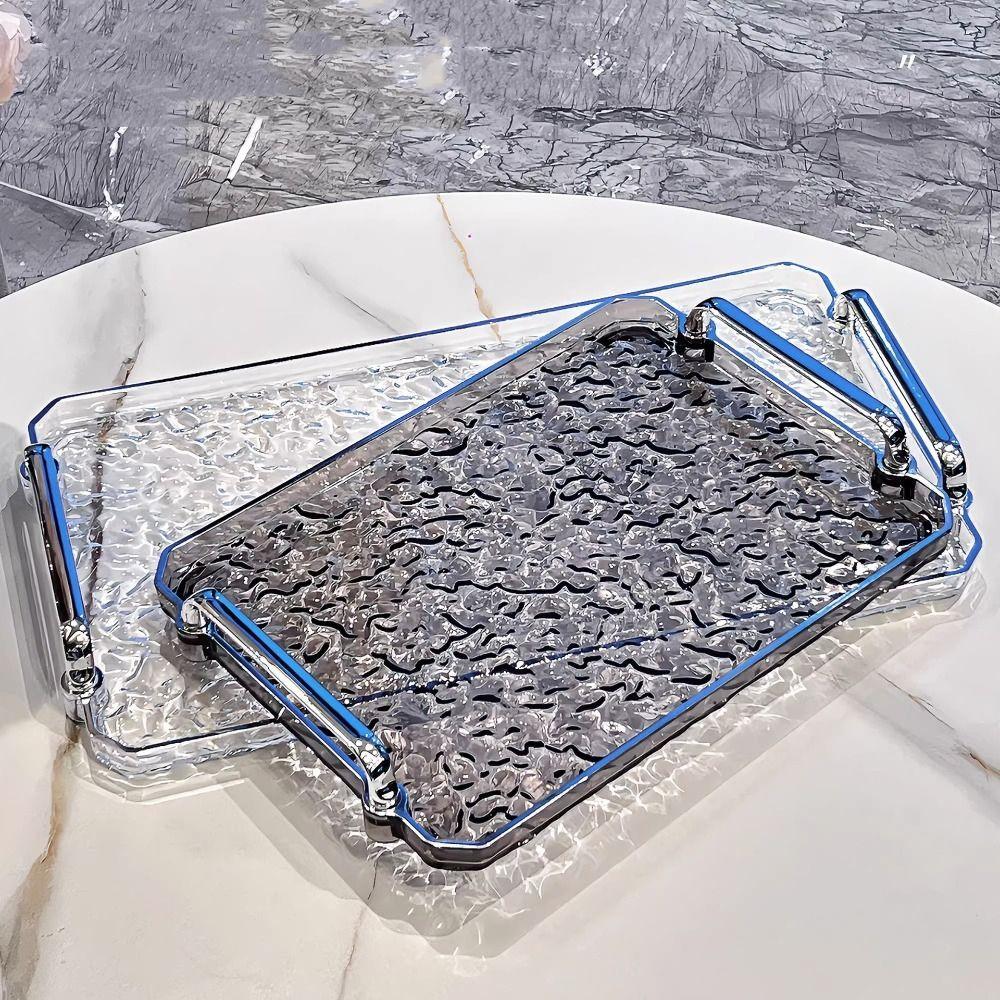 Light Luxury Tea Cup Tray Decorative Dessert Plate Clear Water Ripple Storage Tray Household