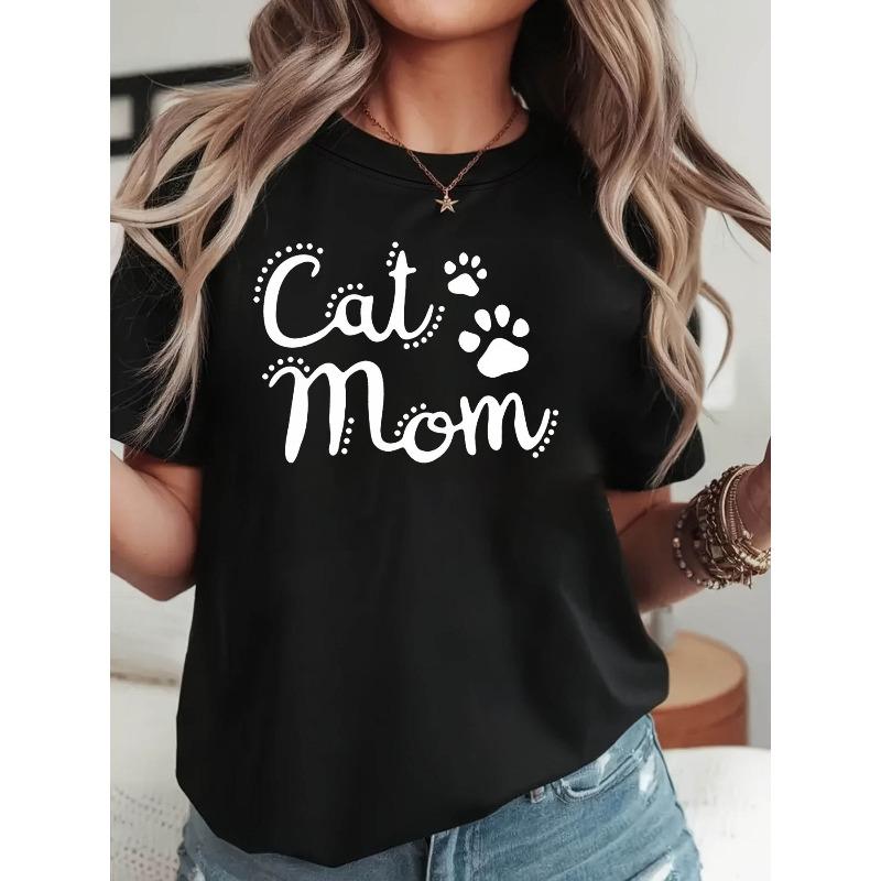 

Cat Mom Paw Print Women s T-shirt, Pet Gathering & Family Daily Top, Cute & Warm Style Short Sleeve, Daily Street Vibe Tee S чёрный
