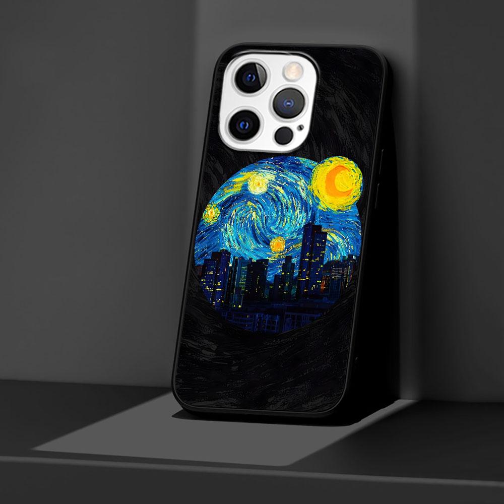 Starry Night Van Gogh Art Case for Apple iPhone 14 11 7 SE 2020 8 X XS 13 12 Mini XR 15 Pro Max Silicone Black Soft Phone Cover