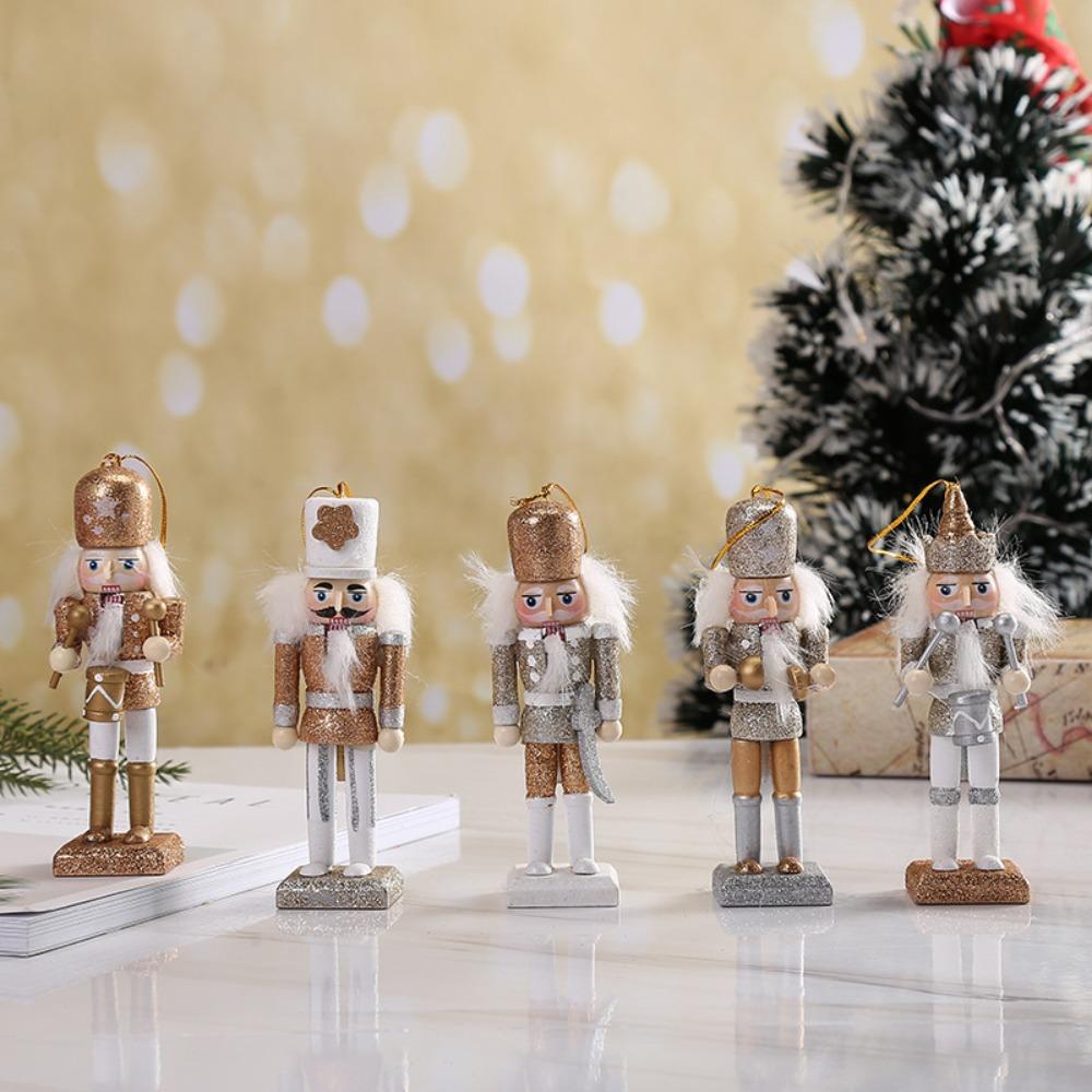 5Pcs/Set Glitter Nutcracker Puppet Ornament Wood Christmas Tree Decoration  Kid Gift