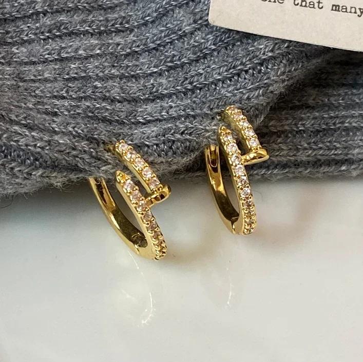 Real Sterling Silver 18K Gold Zircon Geometric Hoop Earrings for Women Minimalist Trendy Fine Light Luxury Accessory
