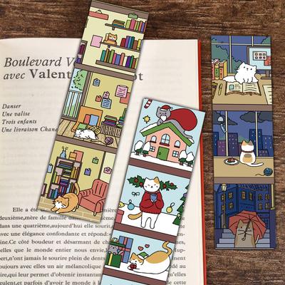 30PCS Cats and Bookshelves Bookmarks Cartoon Graffiti Reading Book Office Stationary Gifts Students Scrapbooking Bookmarks